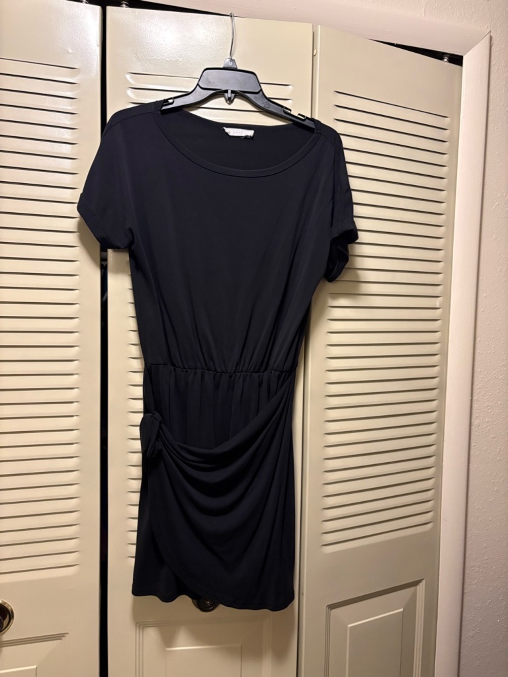 Classic Black Short-Sleeve Knot-Waist Dress